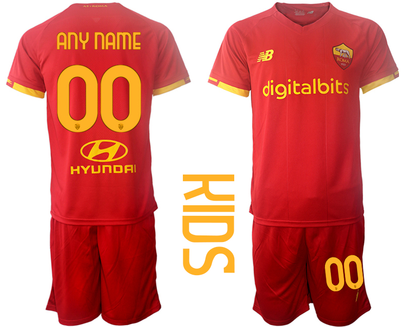 Cheap Youth 2021-2022 Club AS Roma home red customized Soccer Jersey